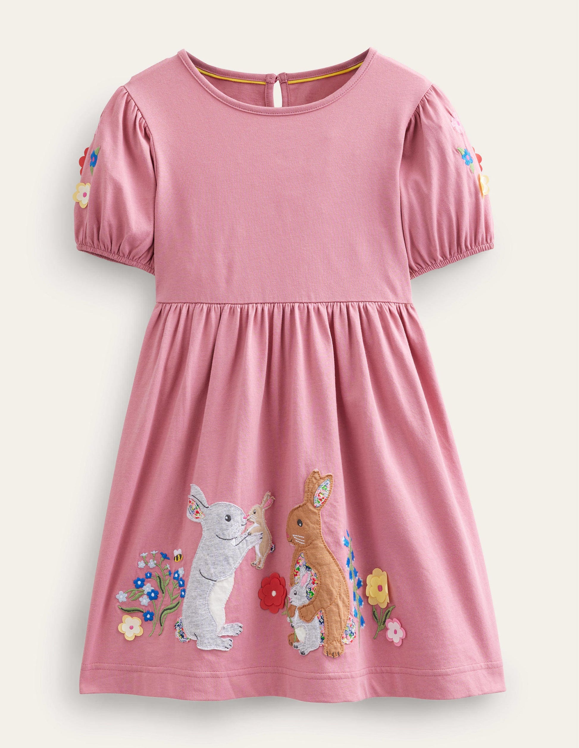 Jerseykleid mit Applikation-Kirschblütenrosa, Häschen-1