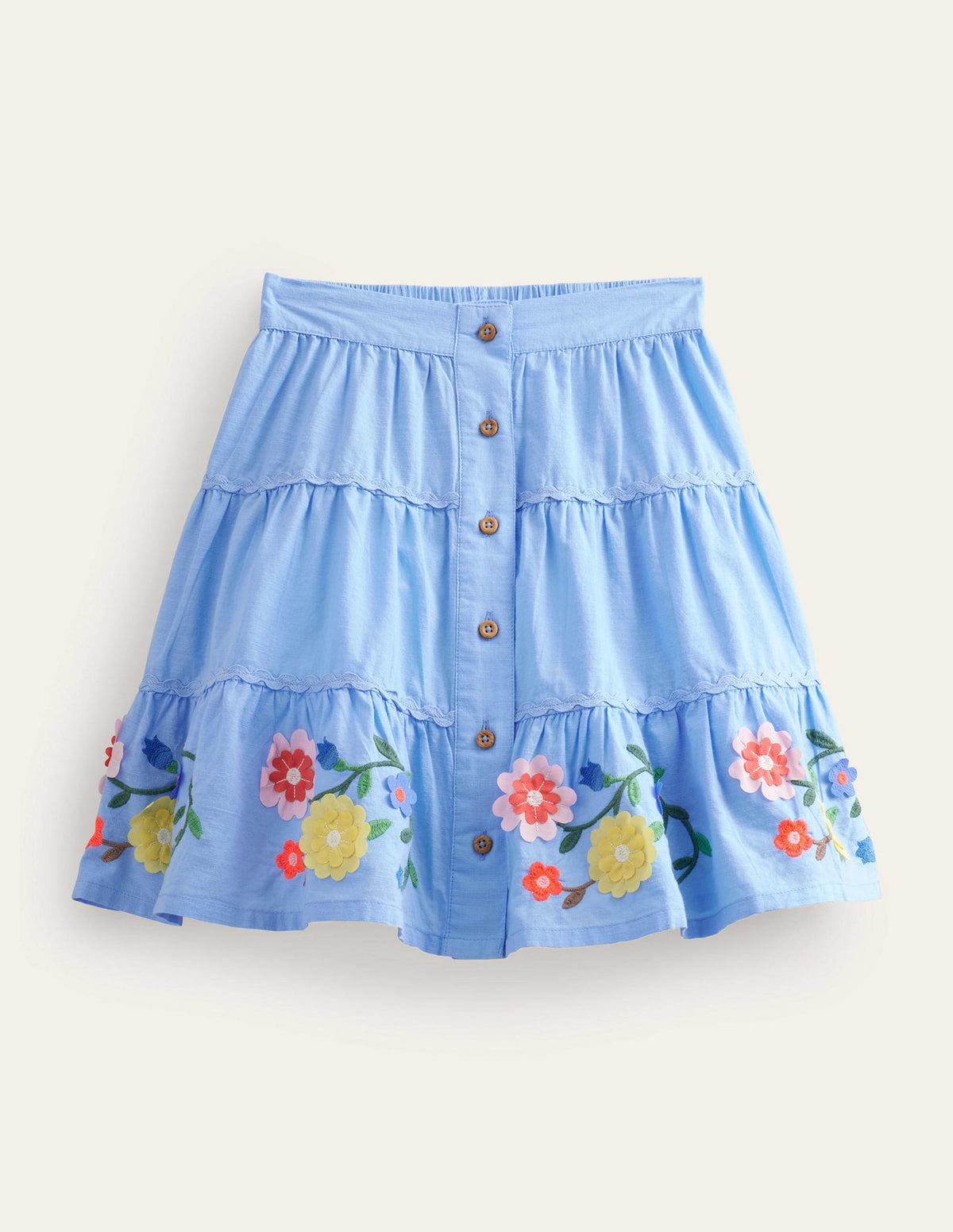 Midirock mit besticktem Saum-Himmelblau, Blumen-1