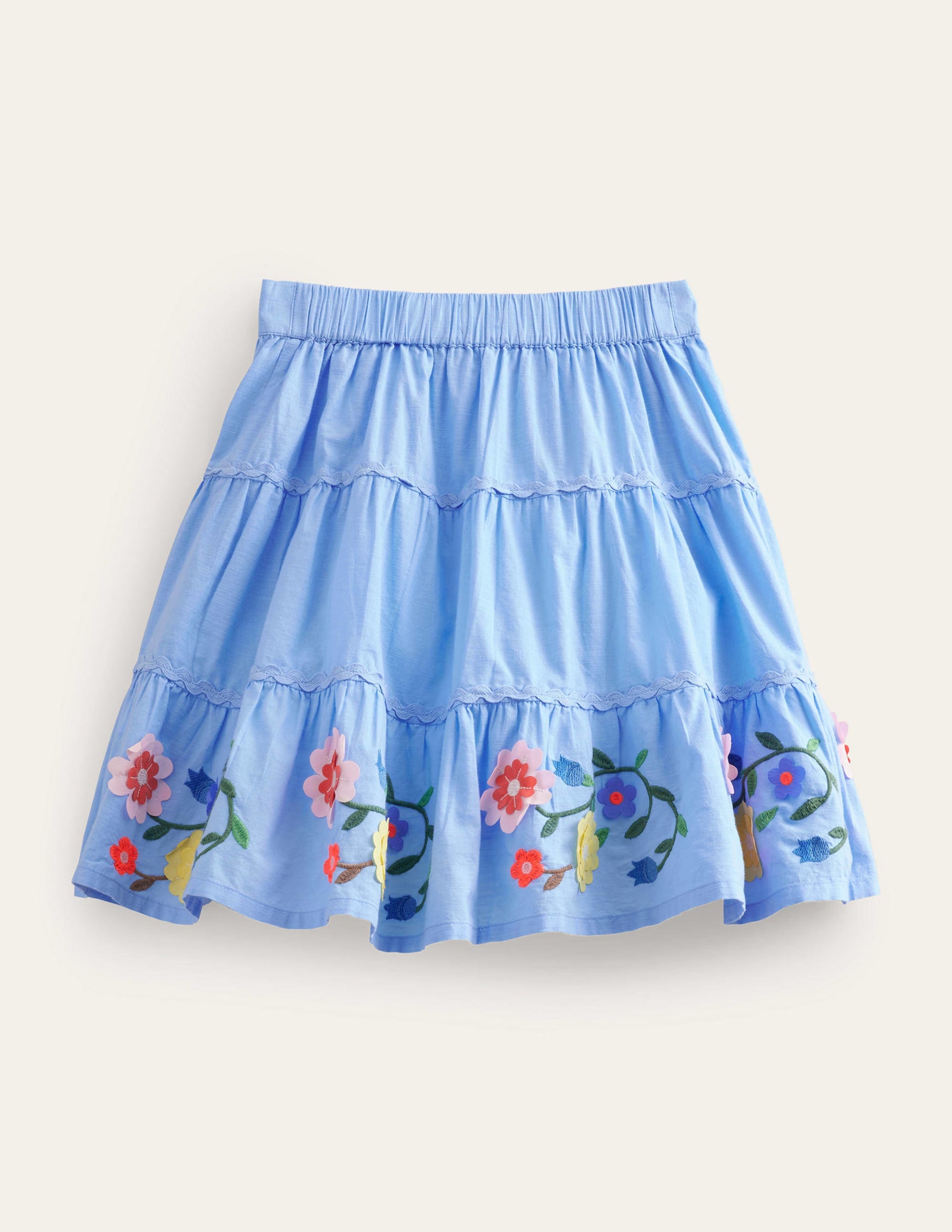 Midirock mit besticktem Saum-Himmelblau, Blumen - Image 2