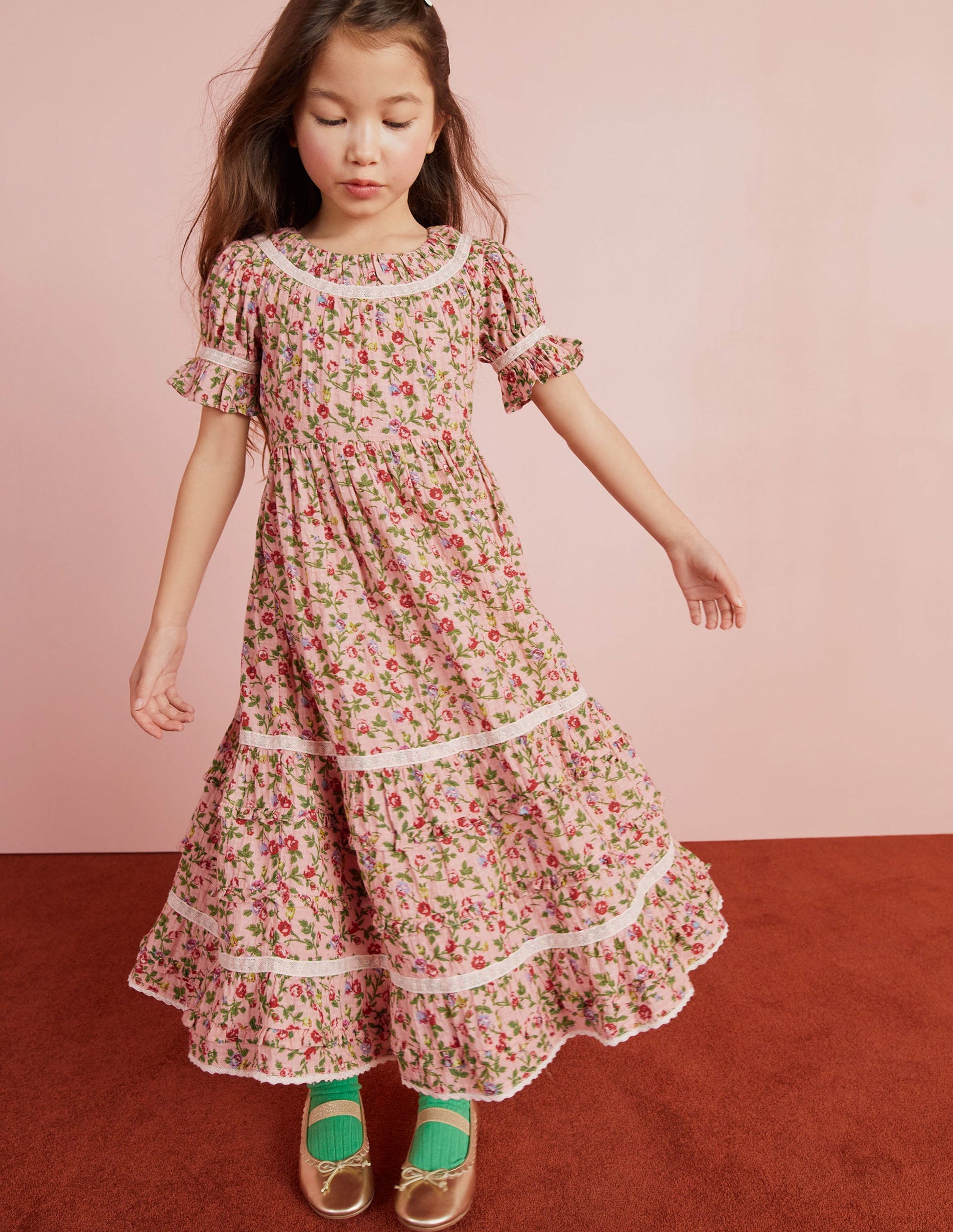 Gemustertes Partykleid mit Spitzenborten-Rosenrosa-4