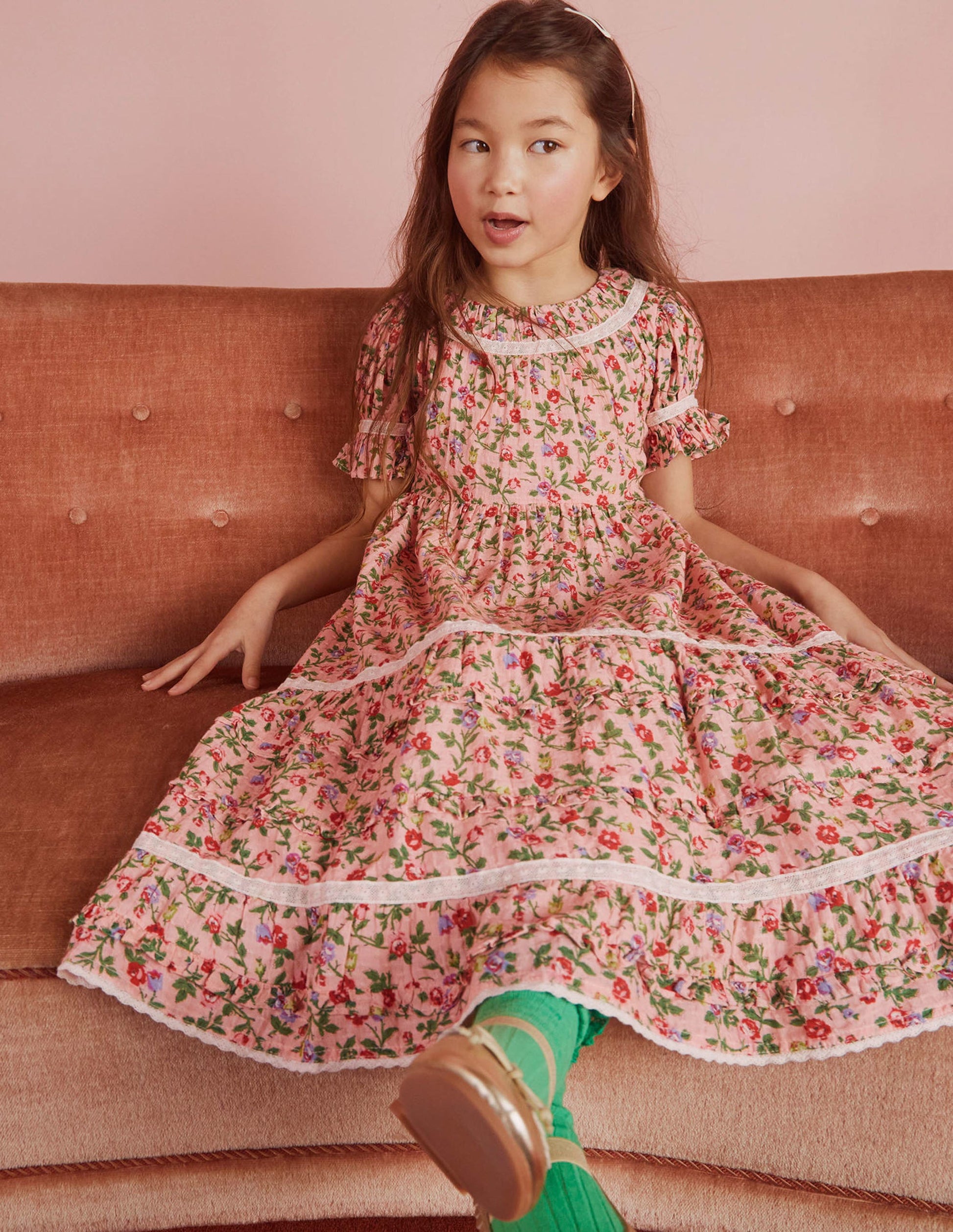Gemustertes Partykleid mit Spitzenborten-Rosenrosa-9