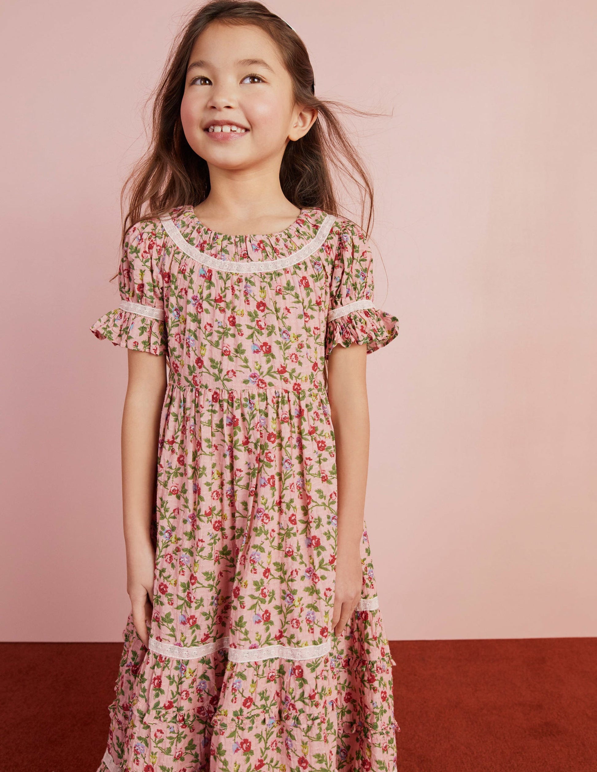 Gemustertes Partykleid mit Spitzenborten-Rosenrosa-14