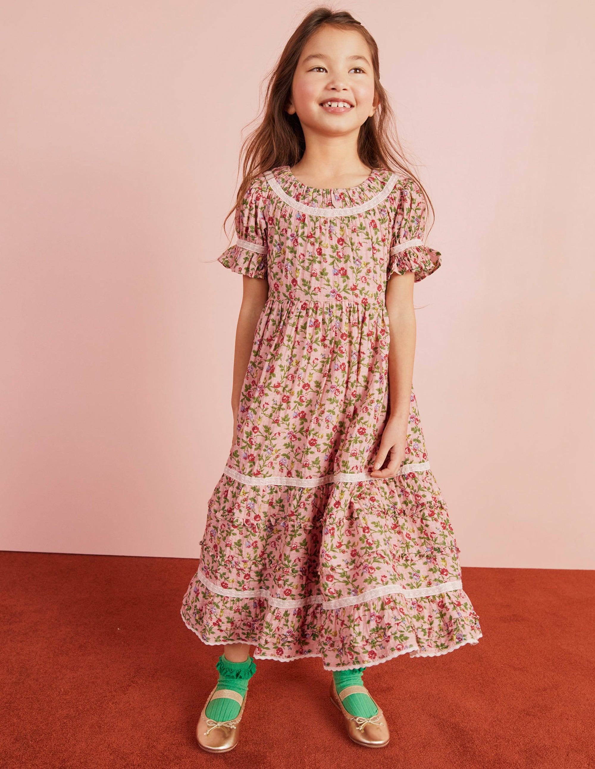 Gemustertes Partykleid mit Spitzenborten-Rosenrosa - Image 16