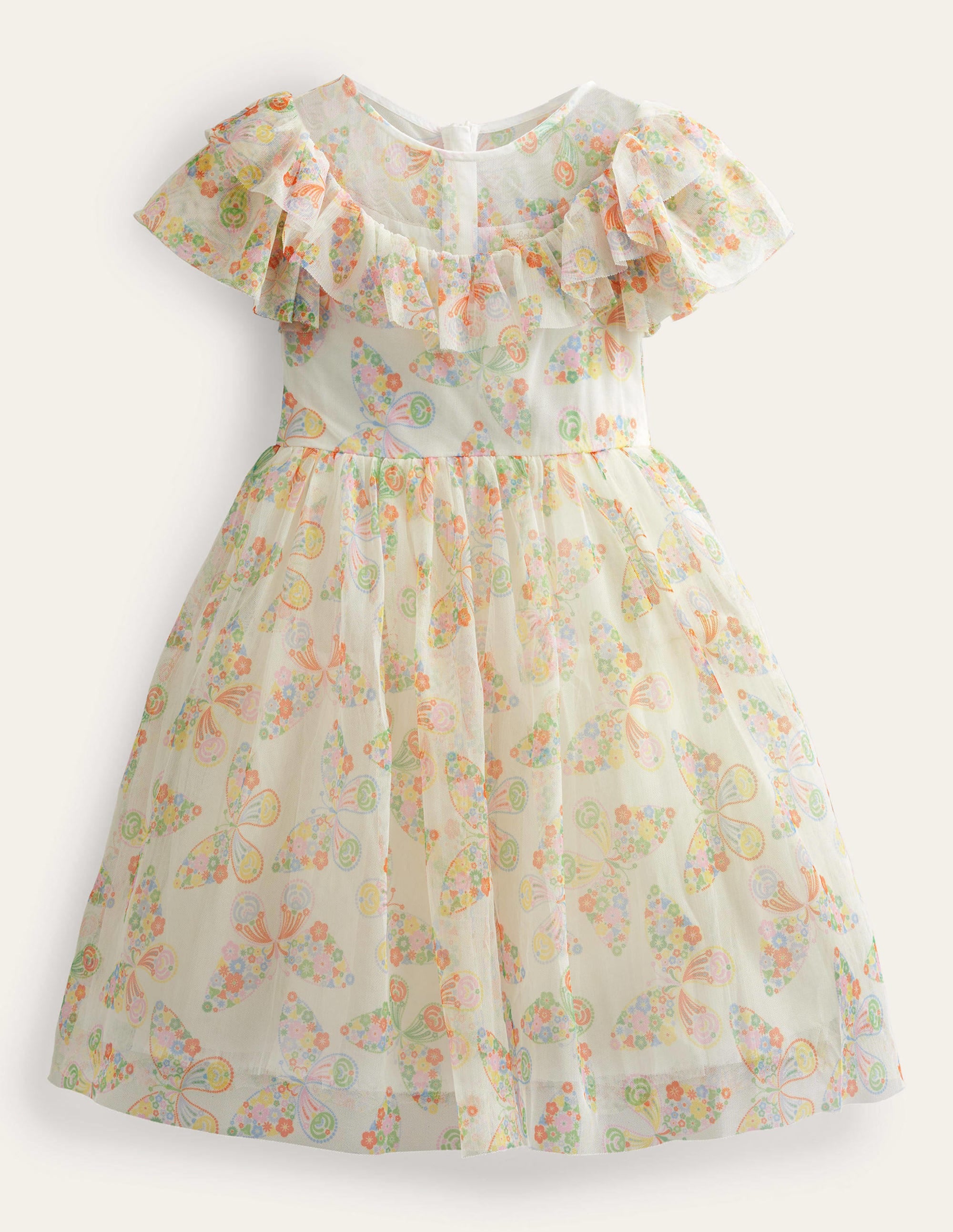 Tüllkleid mit Rüschen-Naturweiß/Bunt, Schmetterlinge - Image 1