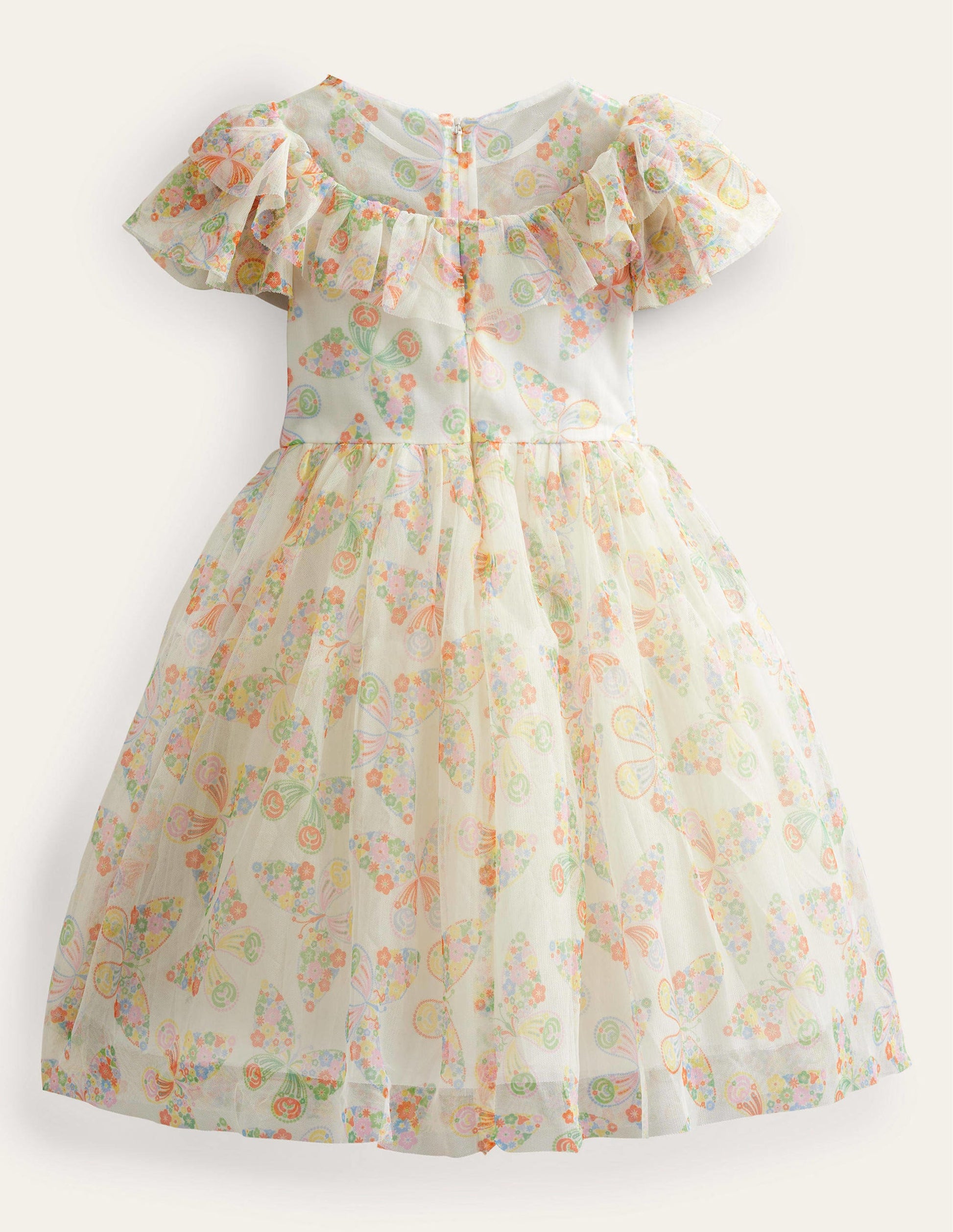 Tüllkleid mit Rüschen-Naturweiß/Bunt, Schmetterlinge-2