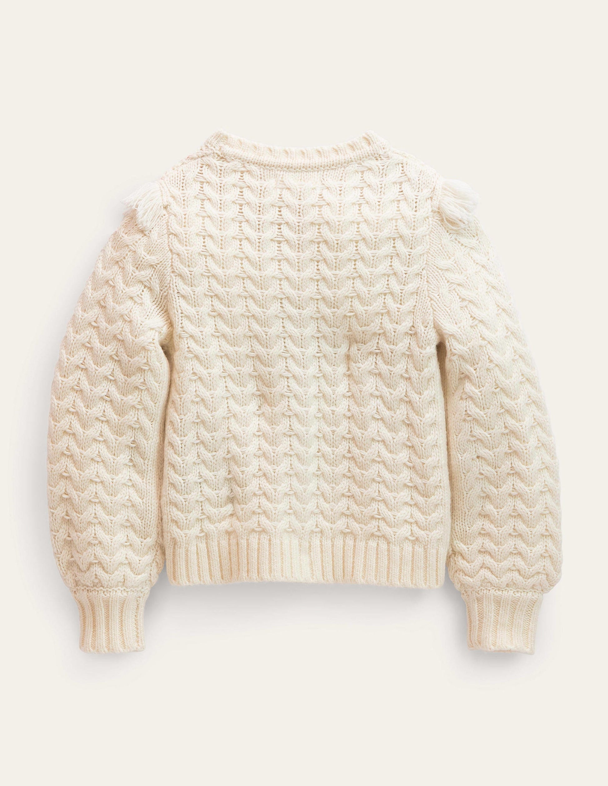 Cardigan mit Zopfmuster und Quastenpasse-Ecru Meliert-2