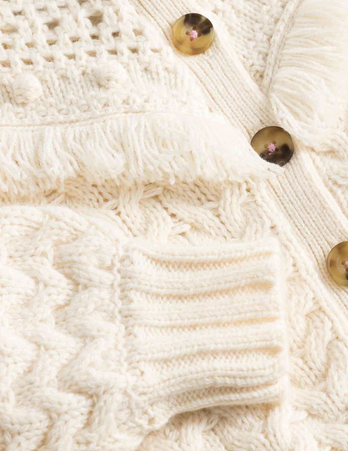Cardigan mit Zopfmuster und Quastenpasse-Ecru Meliert-3