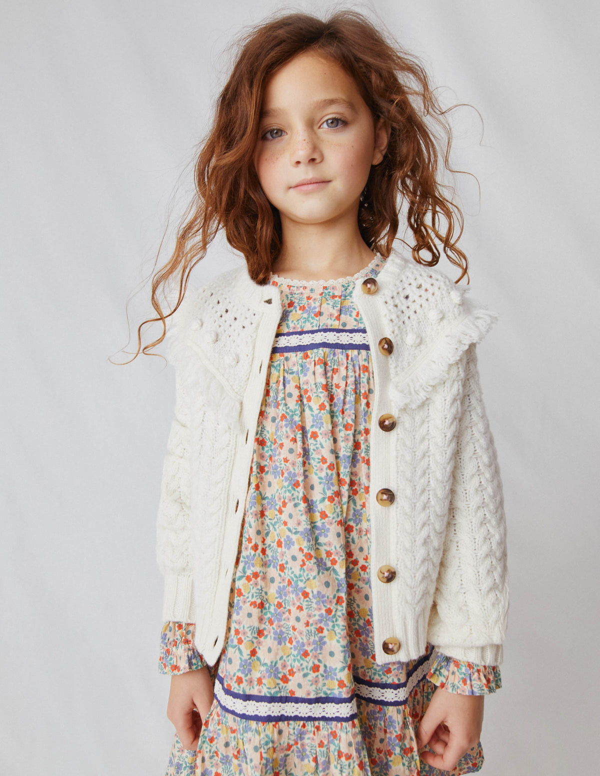Cardigan mit Zopfmuster und Quastenpasse-Ecru Meliert-4