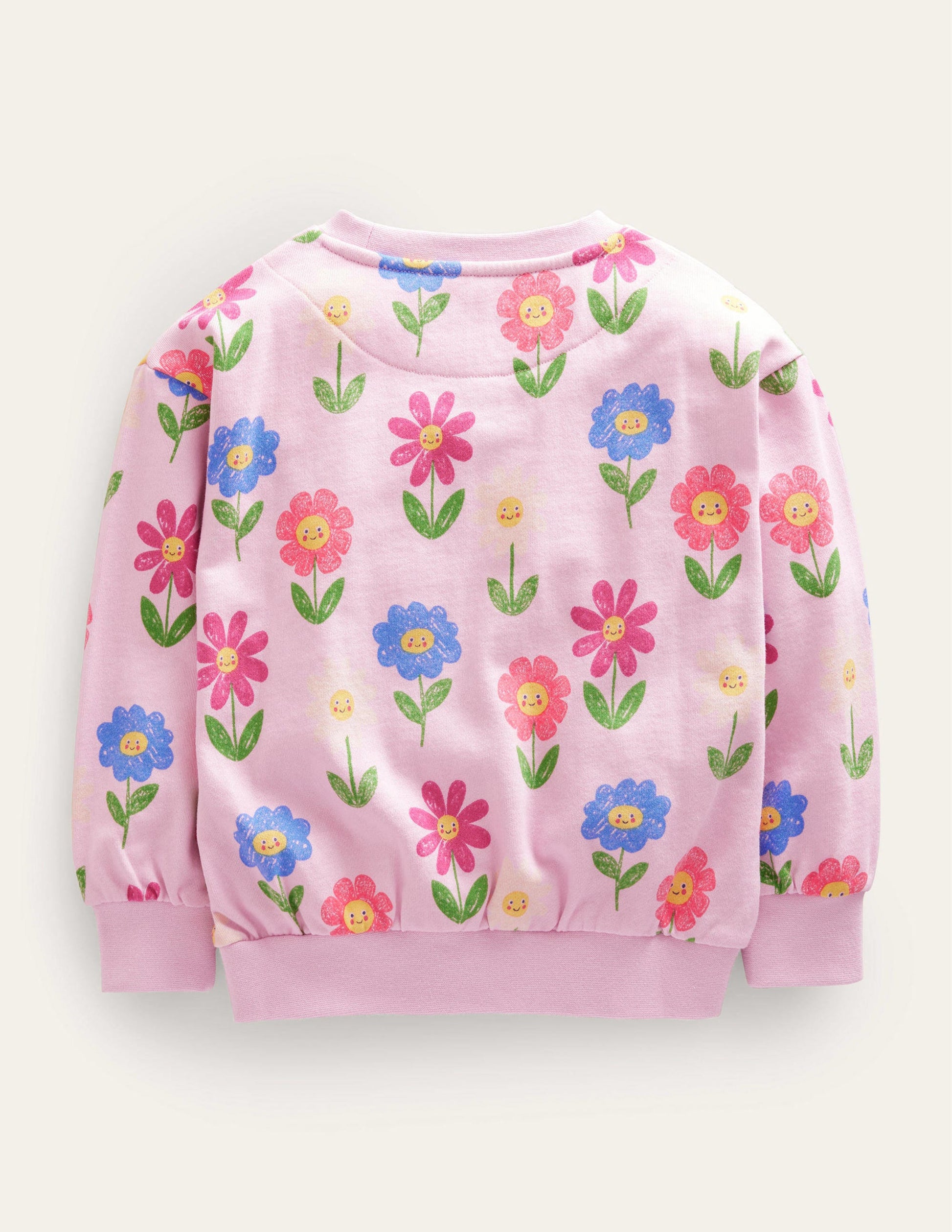 Lockeres, gemustertes Sweatshirt-Pastellrosa, Blumen-2