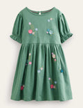 Embroidered Jersey Dress-Csarite Green