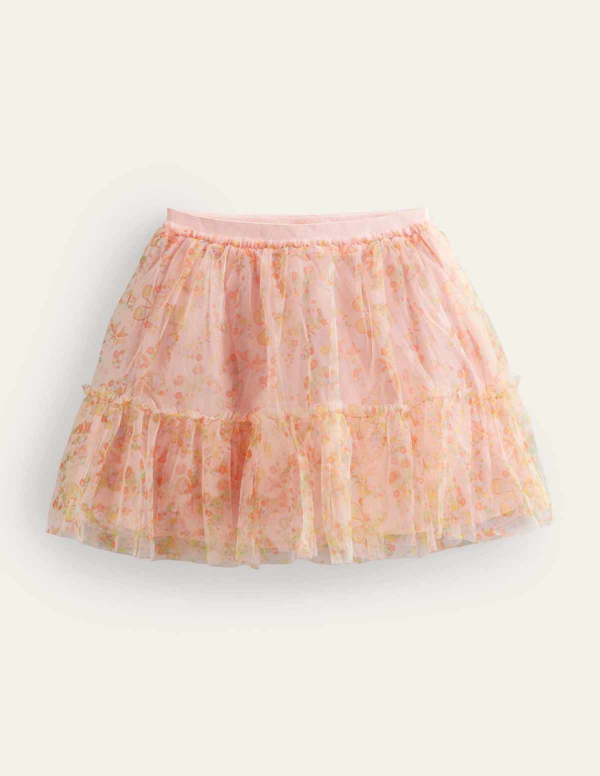 Printed Tiered Tulle Skirt-Rose Pink Butterflies-1