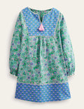 Caftan imprimé à manches longues-Motif Floral Vine aquatique aigue-marine