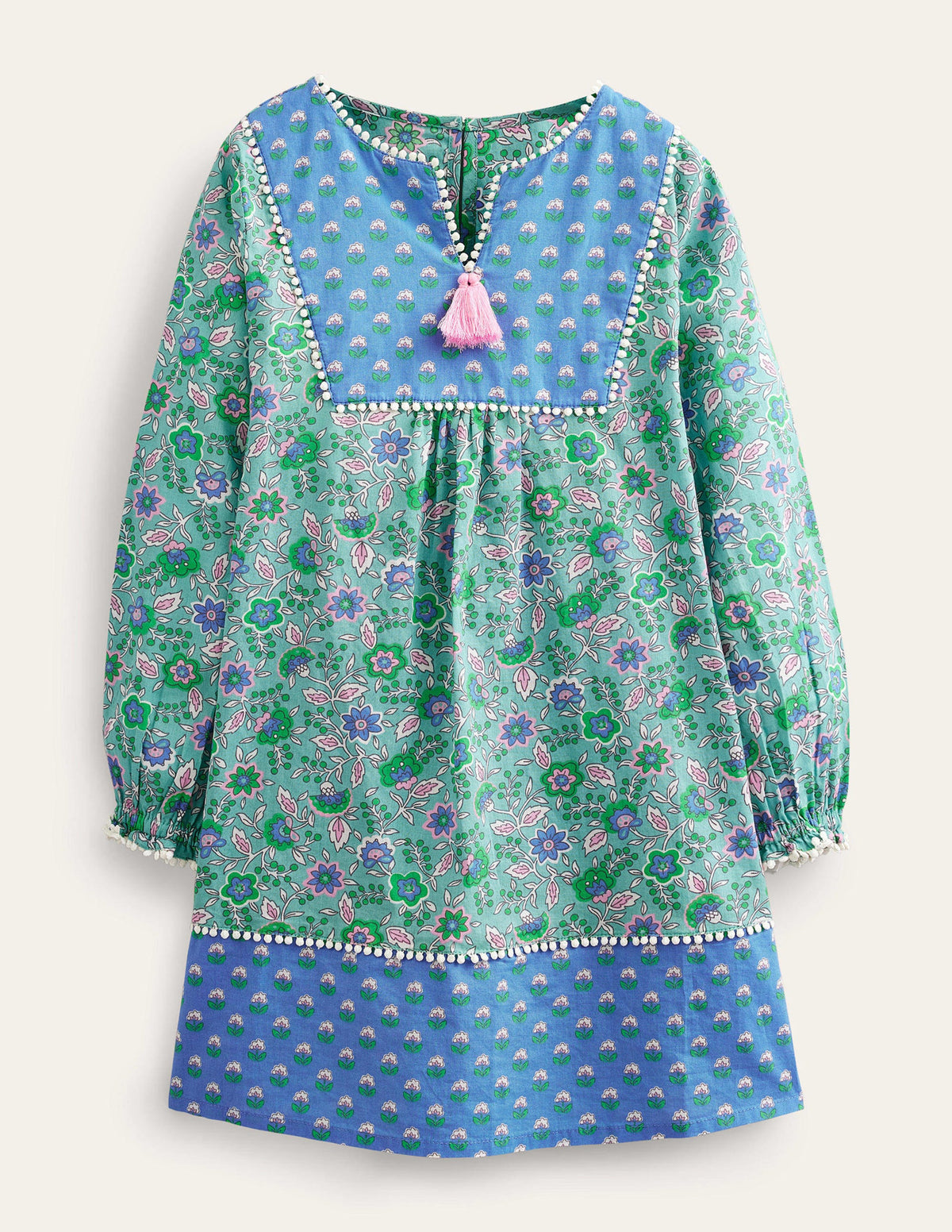 Caftan imprimé à manches longues-Motif Floral Vine aquatique aigue-marine-1