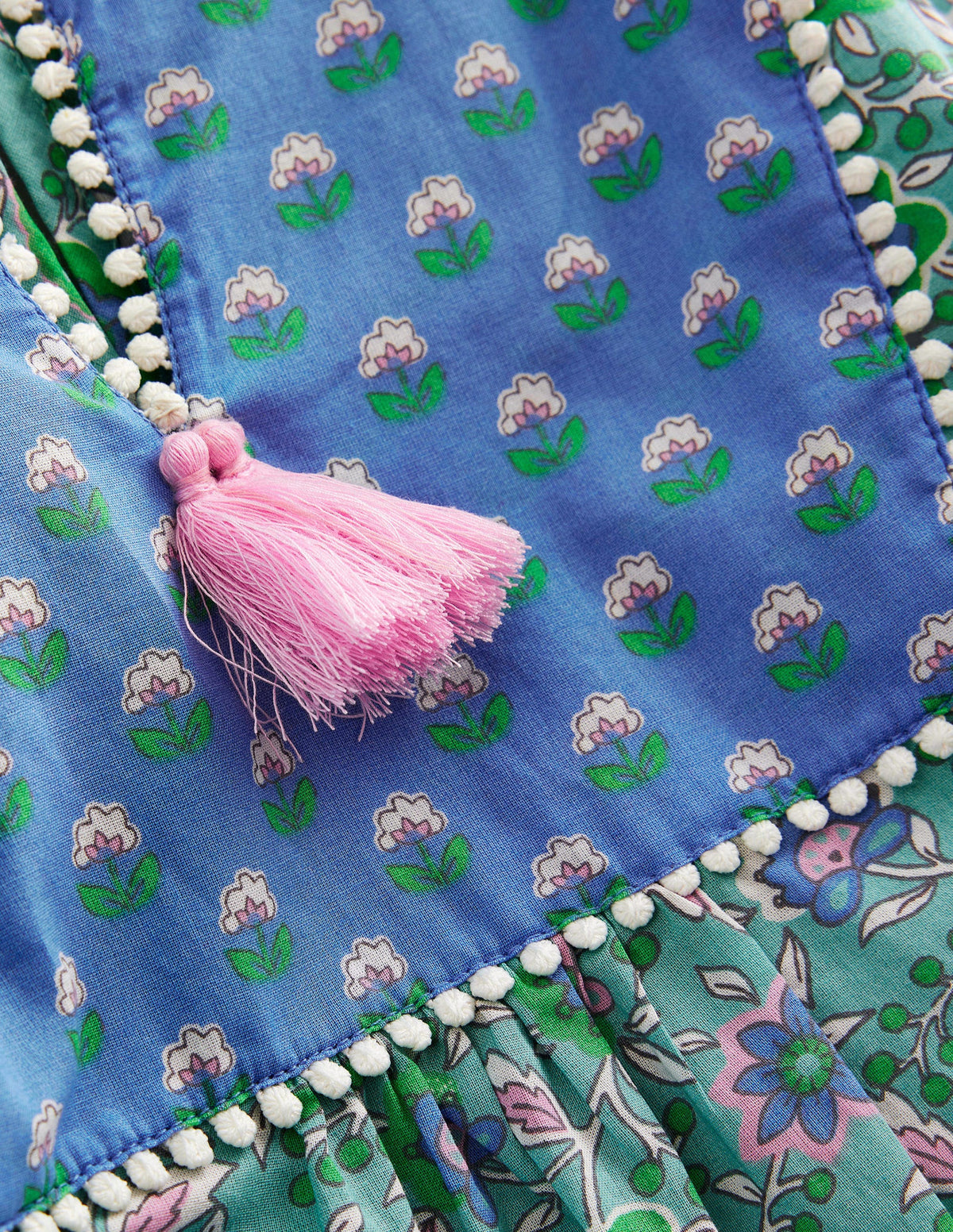 Caftan imprimé à manches longues-Motif Floral Vine aquatique aigue-marine-3