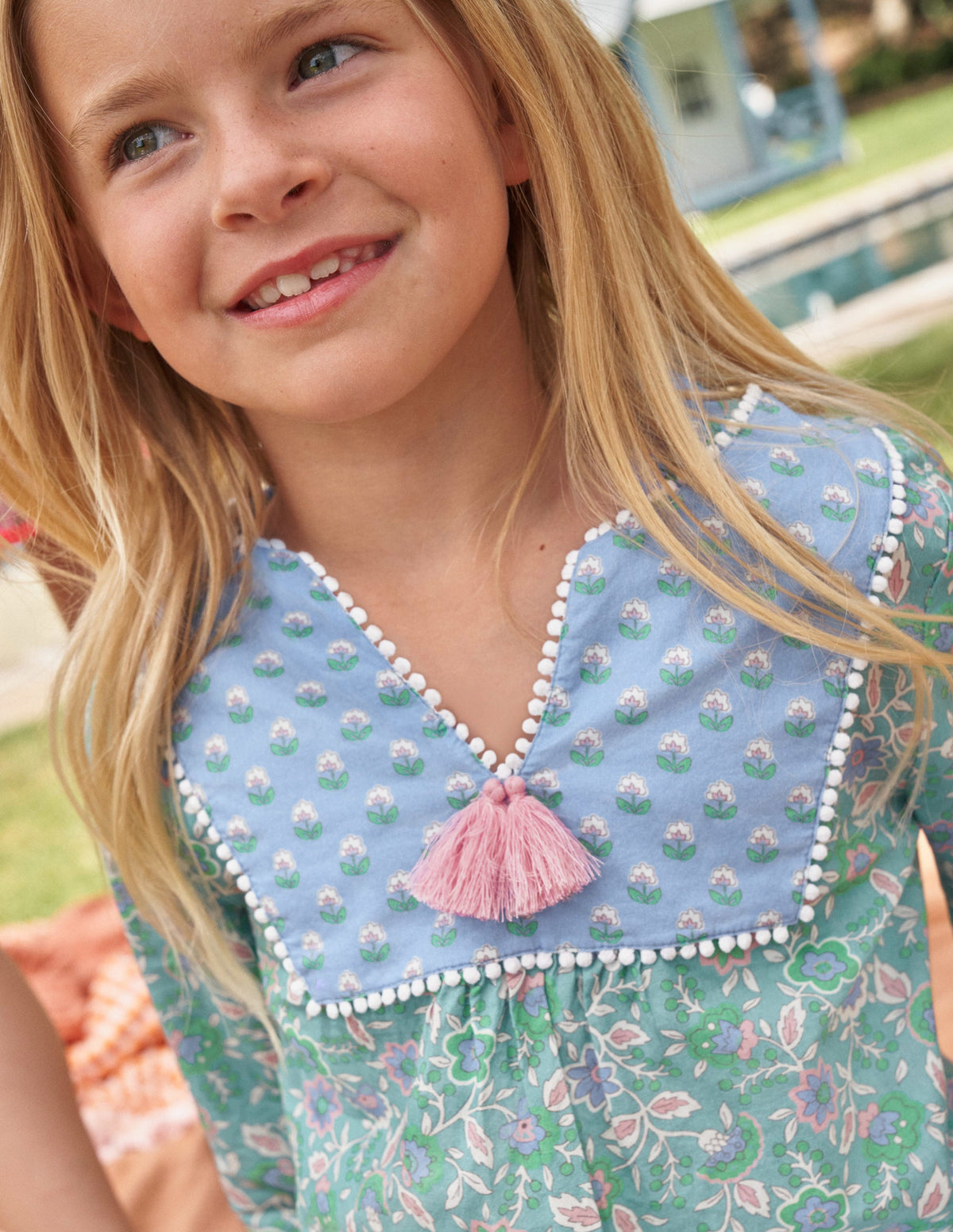 Caftan imprimé à manches longues-Motif Floral Vine aquatique aigue-marine-5