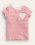 Broderie Pocket T-shirt-Strawberry Tart/Ivory