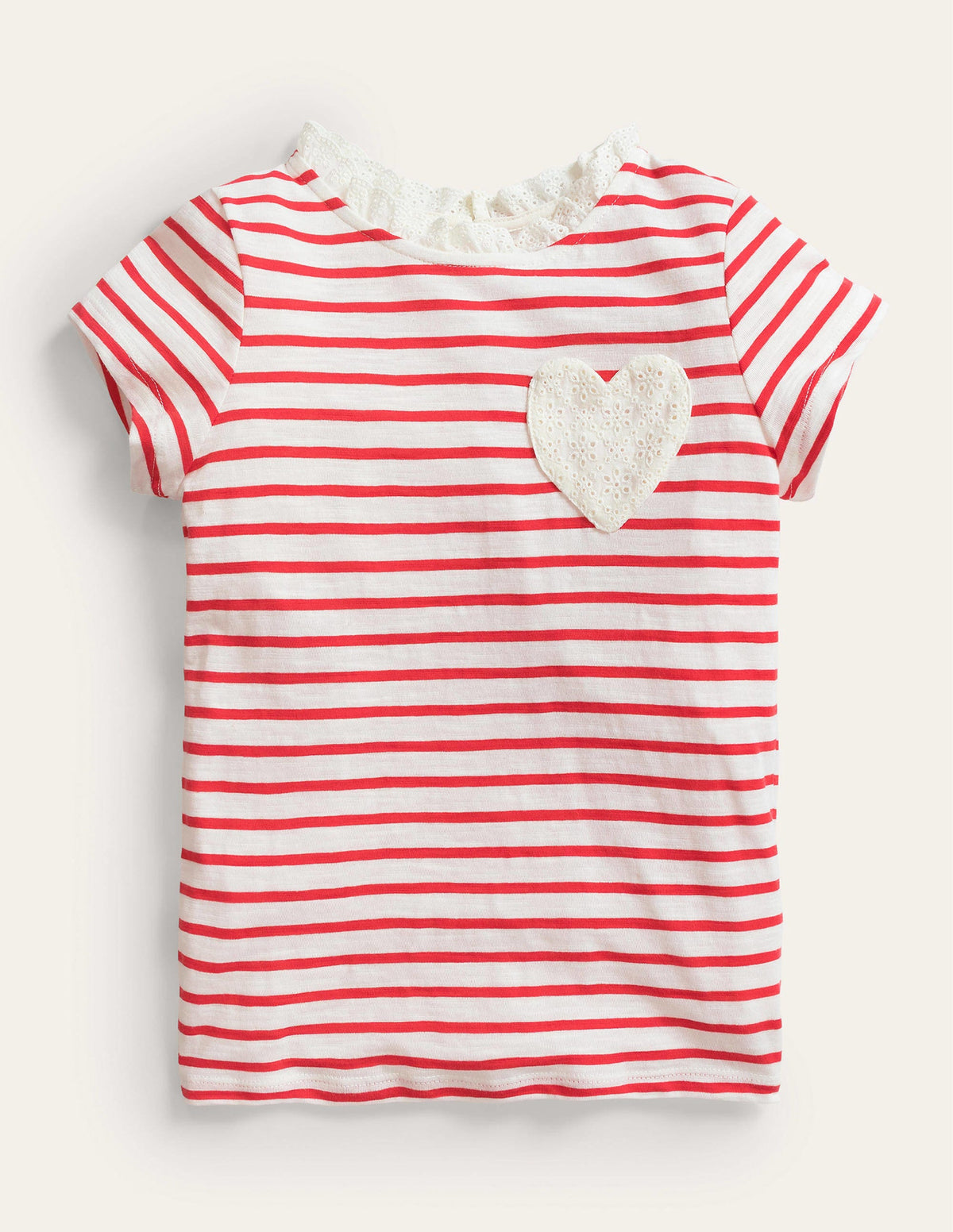 Broderie Pocket T-shirt-Strawberry Tart/Ivory - Image 1