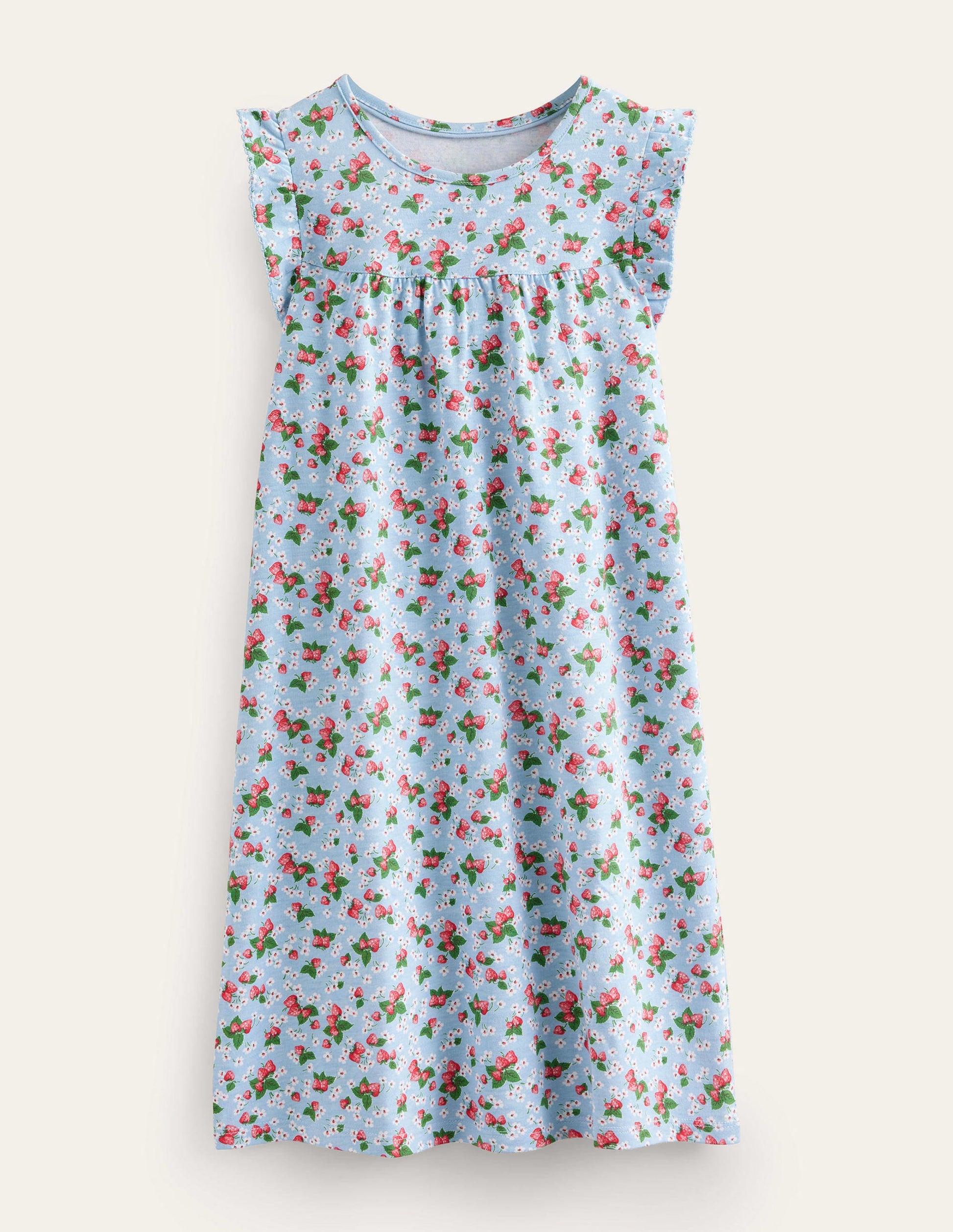 Printed Short-sleeved Nightie-Surf Blue Strawberries-1