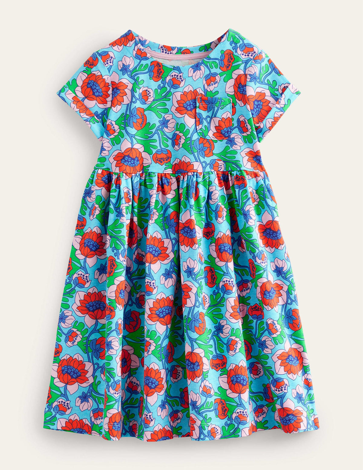 Fröhliches Jerseykleid-Meerblau, Mohnblumen - Image 1