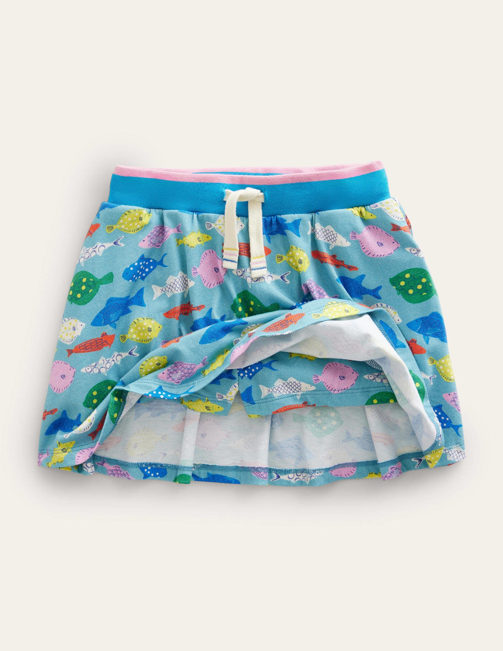 Jupe-short imprimée en jersey-Poisson bleu mer-4