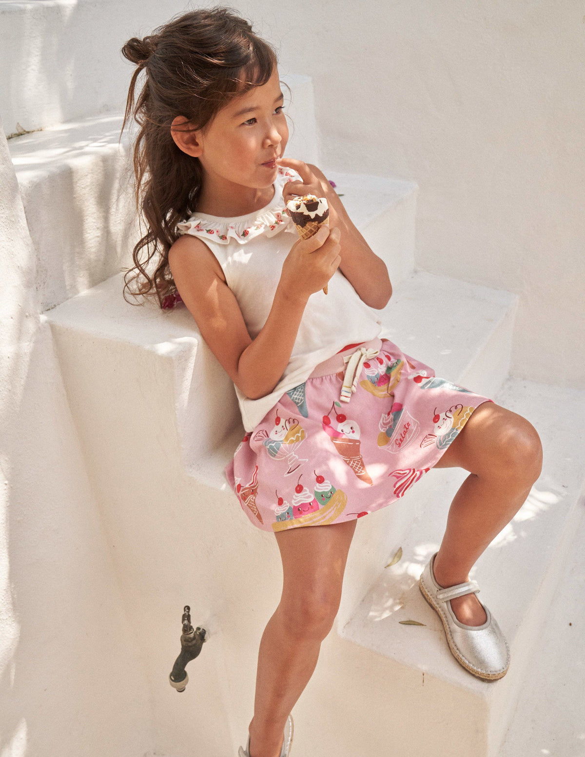 Gemusterter Jersey-Skort-Rosa, Eiscreme - Image 6