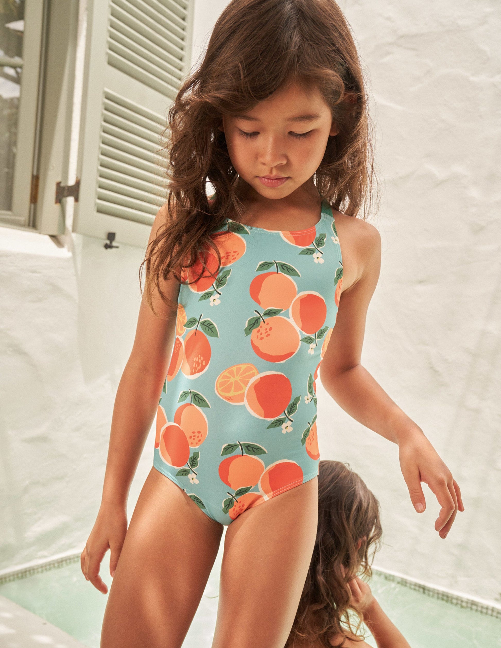 Cross-back Printed Swimsuit-Aqua Blue Oranges-4