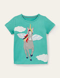 T-Shirt mit Motiv auf der Vorder- und Rückseite-Libellengrün, Fliegendes Einhorn