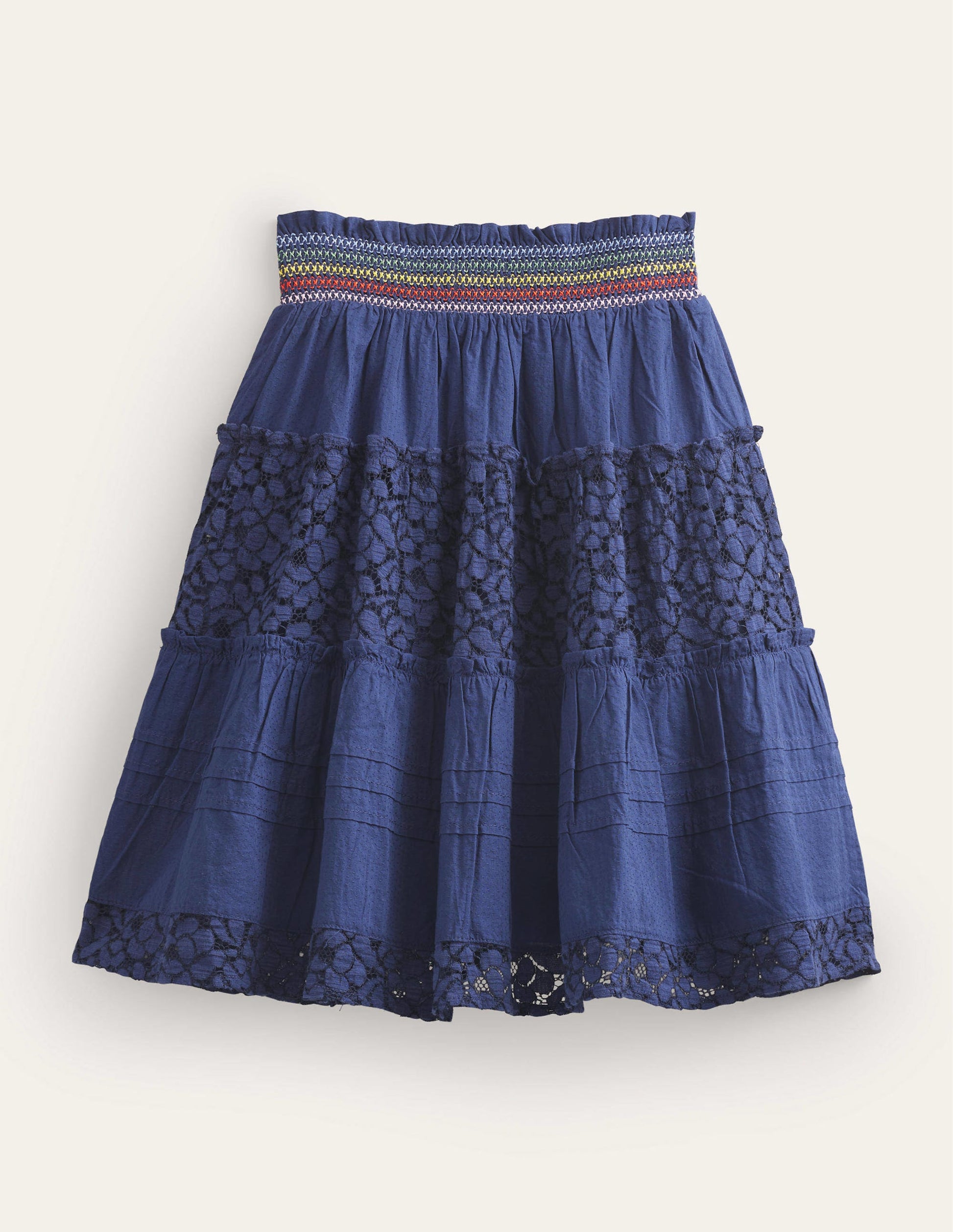 Gesmokter Midi-Rock mit Stufen-Schuluniform-Marineblau-2