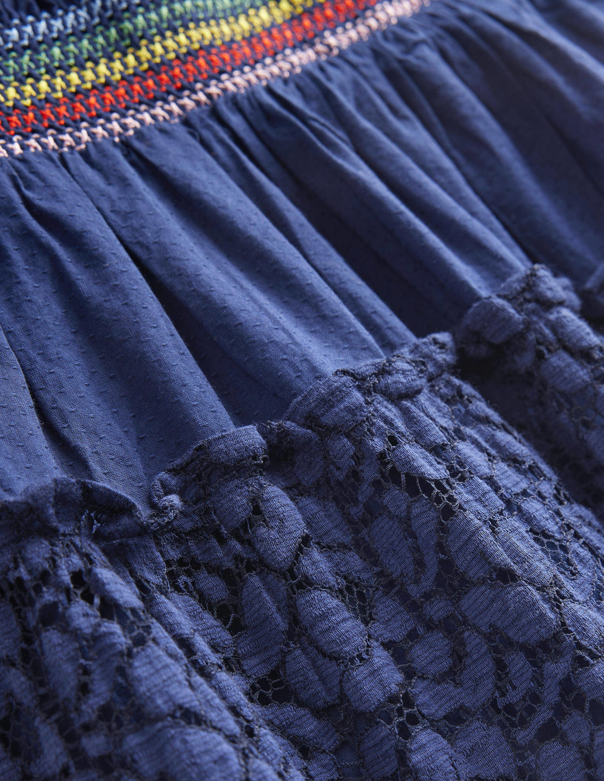 Gesmokter Midi-Rock mit Stufen-Schuluniform-Marineblau - Image 3
