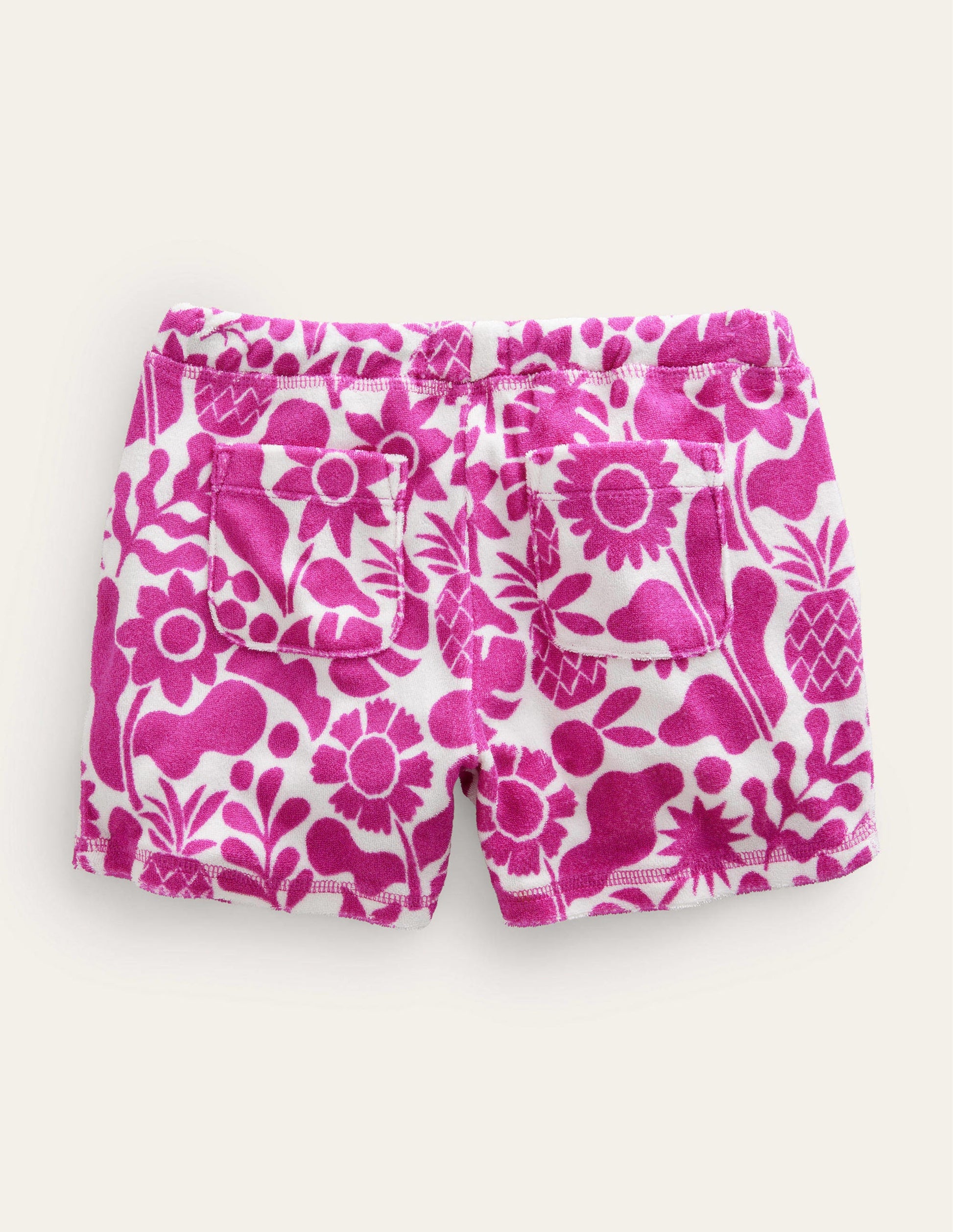 Gemusterte Frottee-Shorts-Dunkelpink, Urlaubs-Blumenmuster-2
