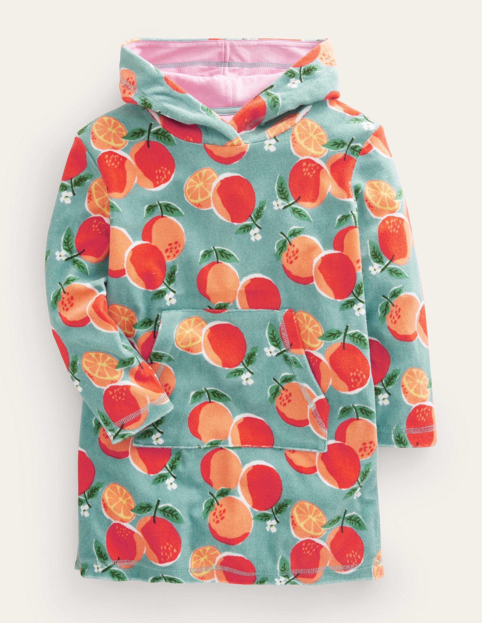 Robe de plage imprimée en éponge-Oranges bleu aigue-marine-1