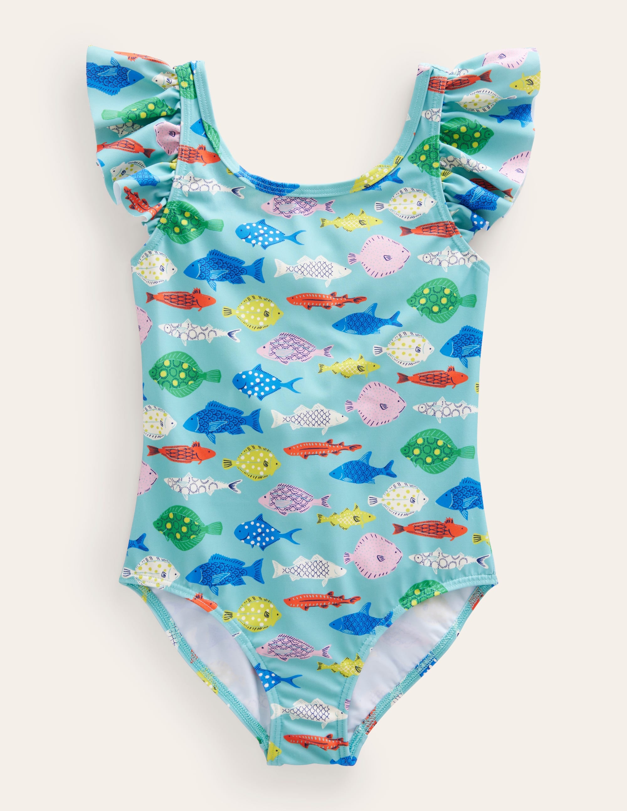 Badeanzug mit Flatterärmeln-Meerblau/Bunt, Fische - Image 1