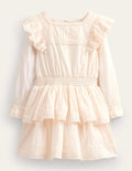 Webkleid mit Spitze-Naturweiß