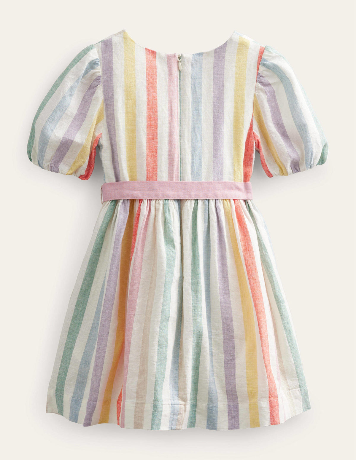 Vintage-Kleid aus Baumwolle und Leinen-Butterblumengelb/Zultanitgrün, Regenbogenstreifen-2