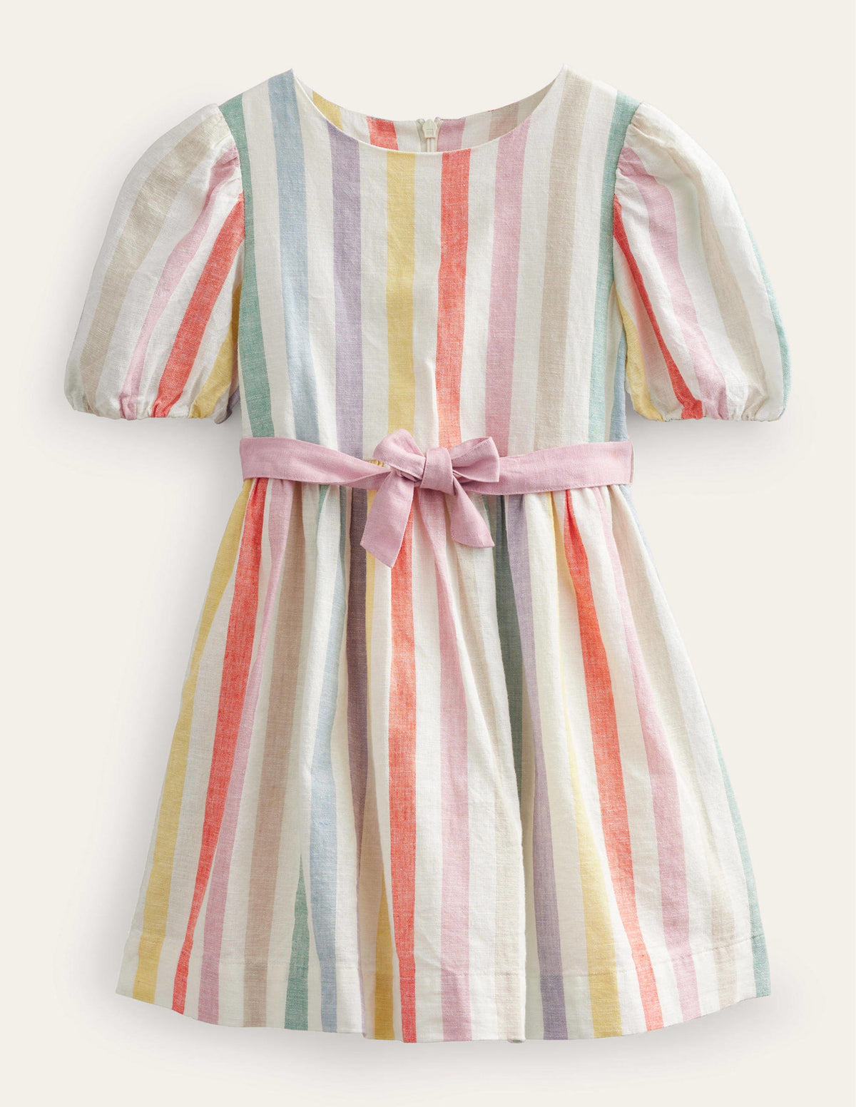 Vintage-Kleid aus Baumwolle und Leinen-Butterblumengelb/Zultanitgrün, Regenbogenstreifen - Image 1