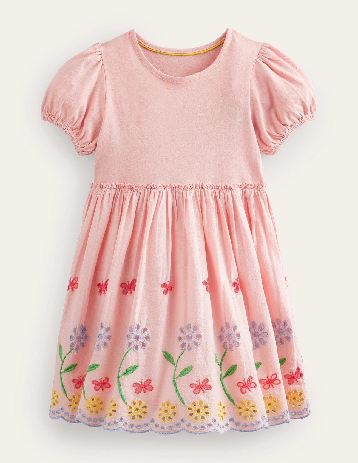 Ausgestelltes Kleid mit Lochstickerei-Blassrosa - Image 1