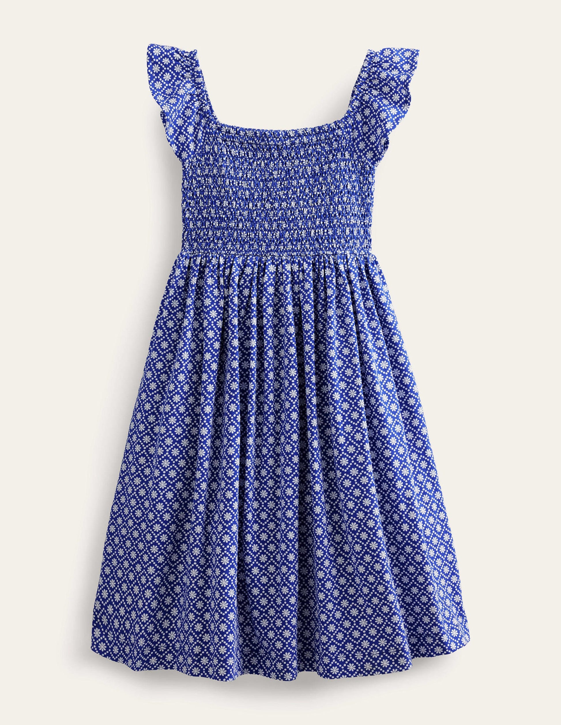 Shirred Jersey Dress-Blue Daisy-2
