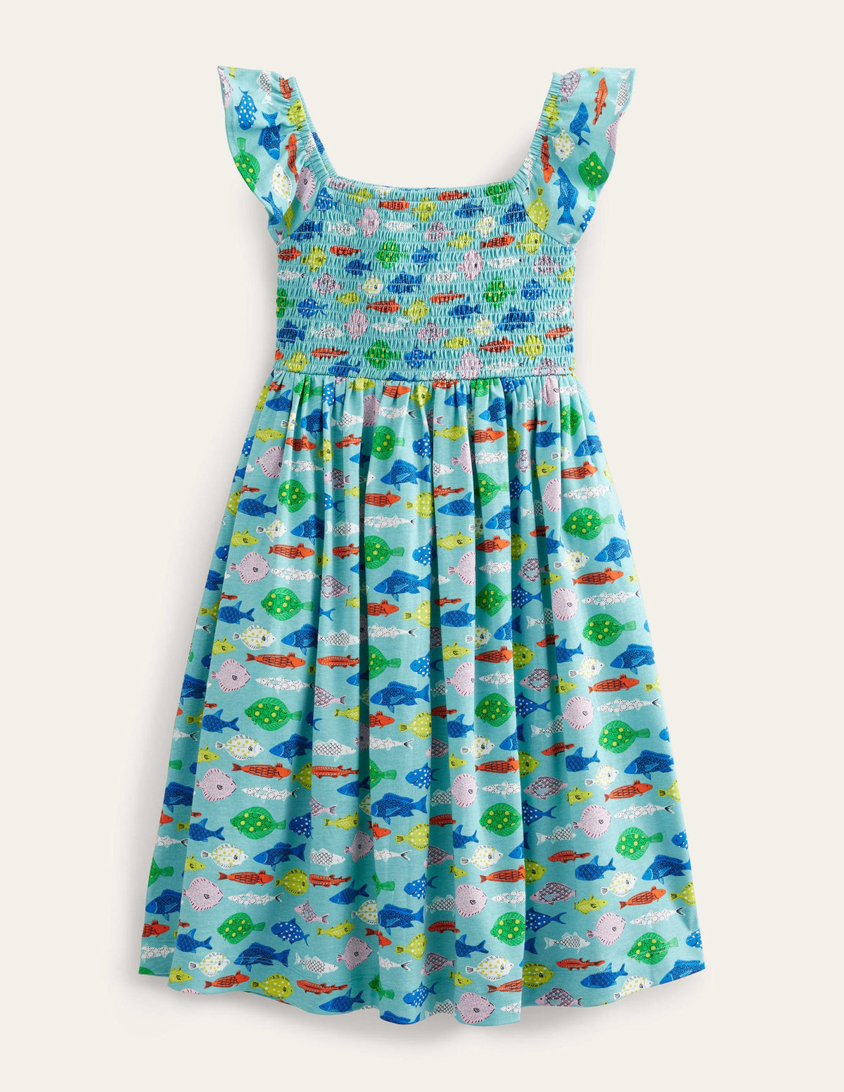 Gerafftes Jerseykleid-Meerblau, Fische-1