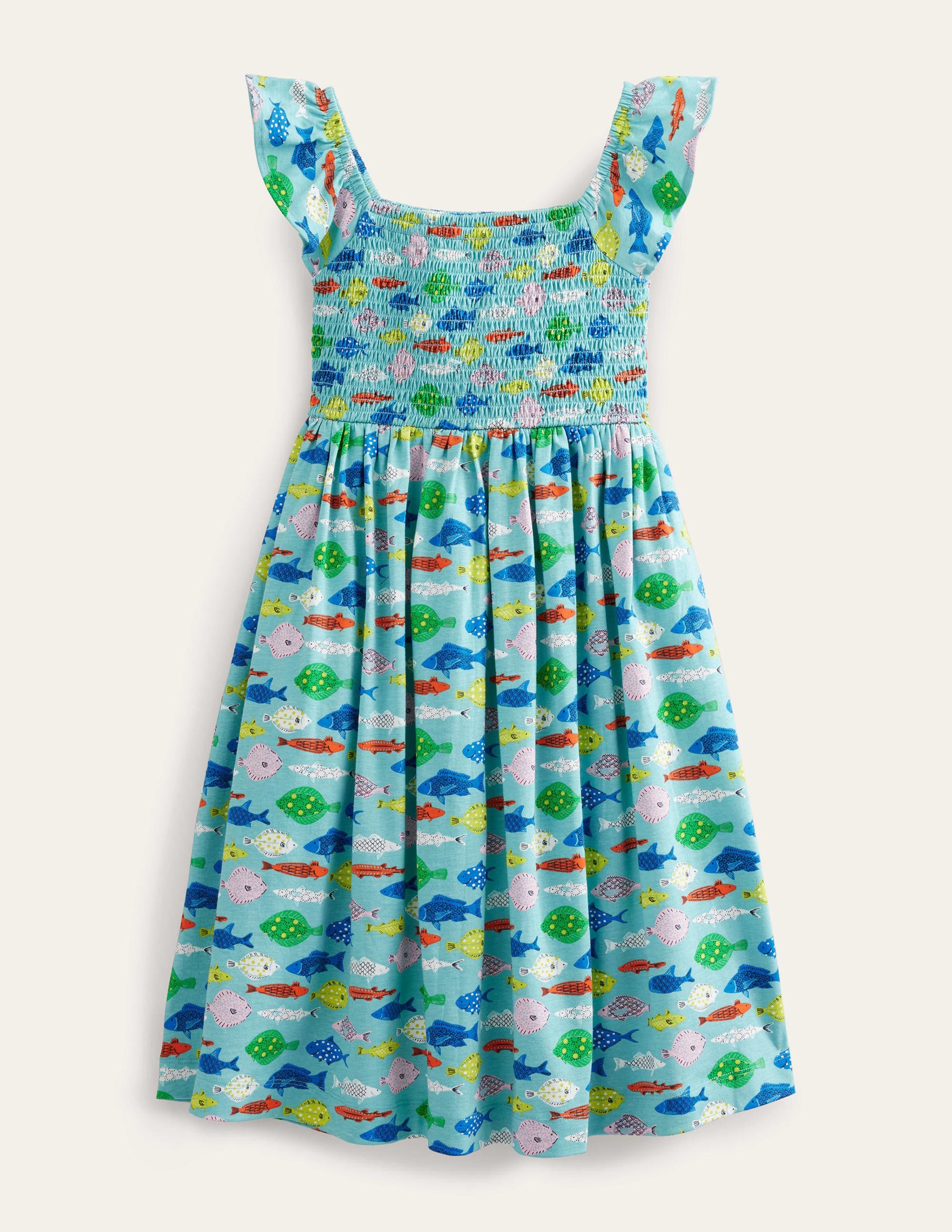 Gerafftes Jerseykleid-Meerblau, Fische - Image 1