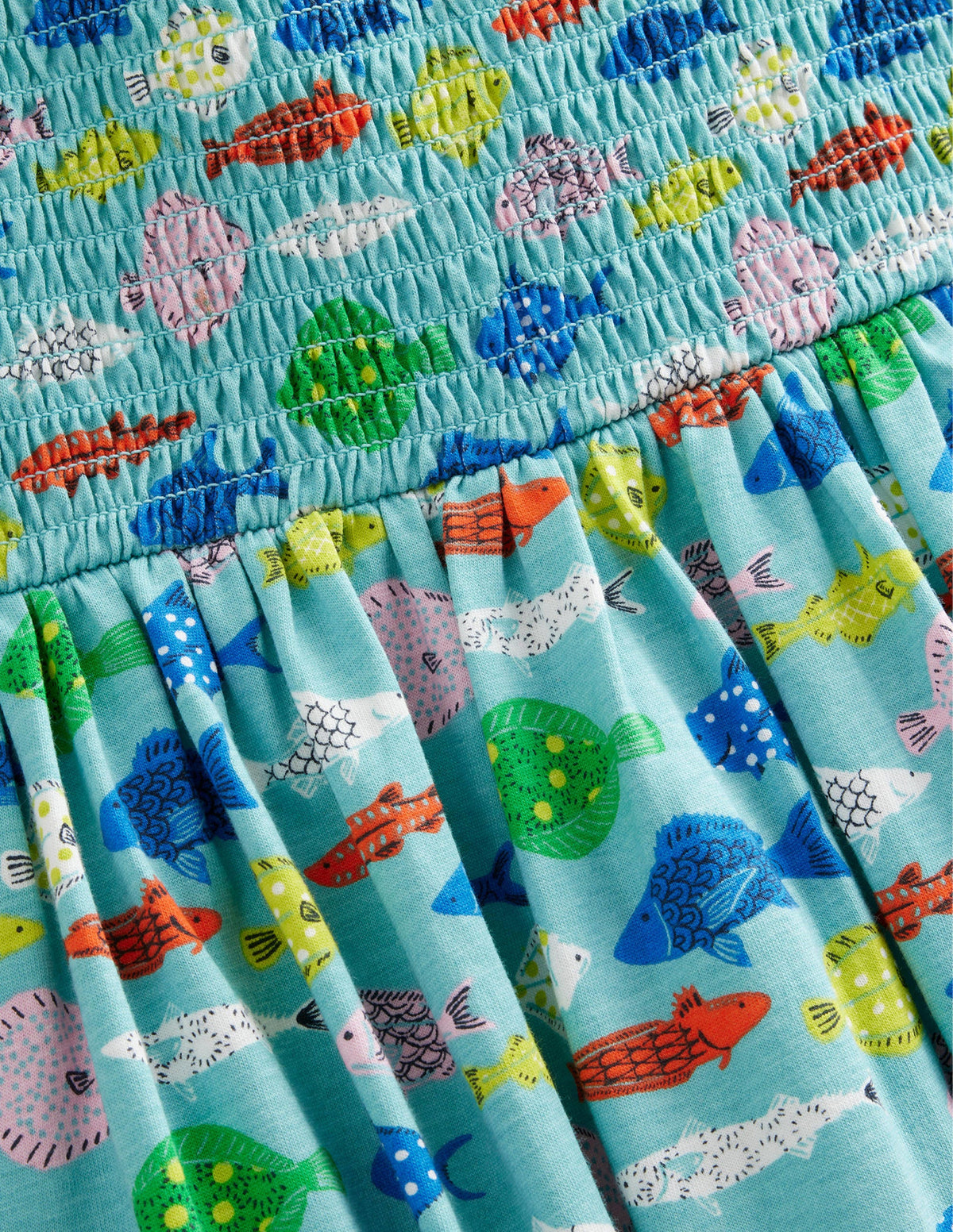 Gerafftes Jerseykleid-Meerblau, Fische-3