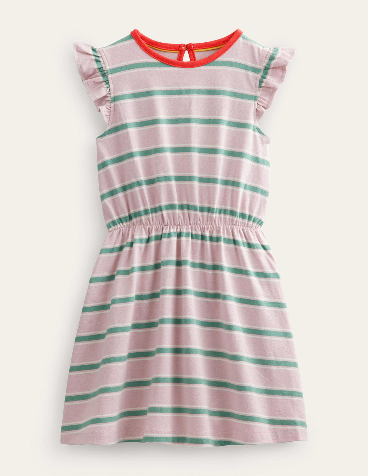 Robe en jersey à manches volantées-Rose français/vert csarite-1