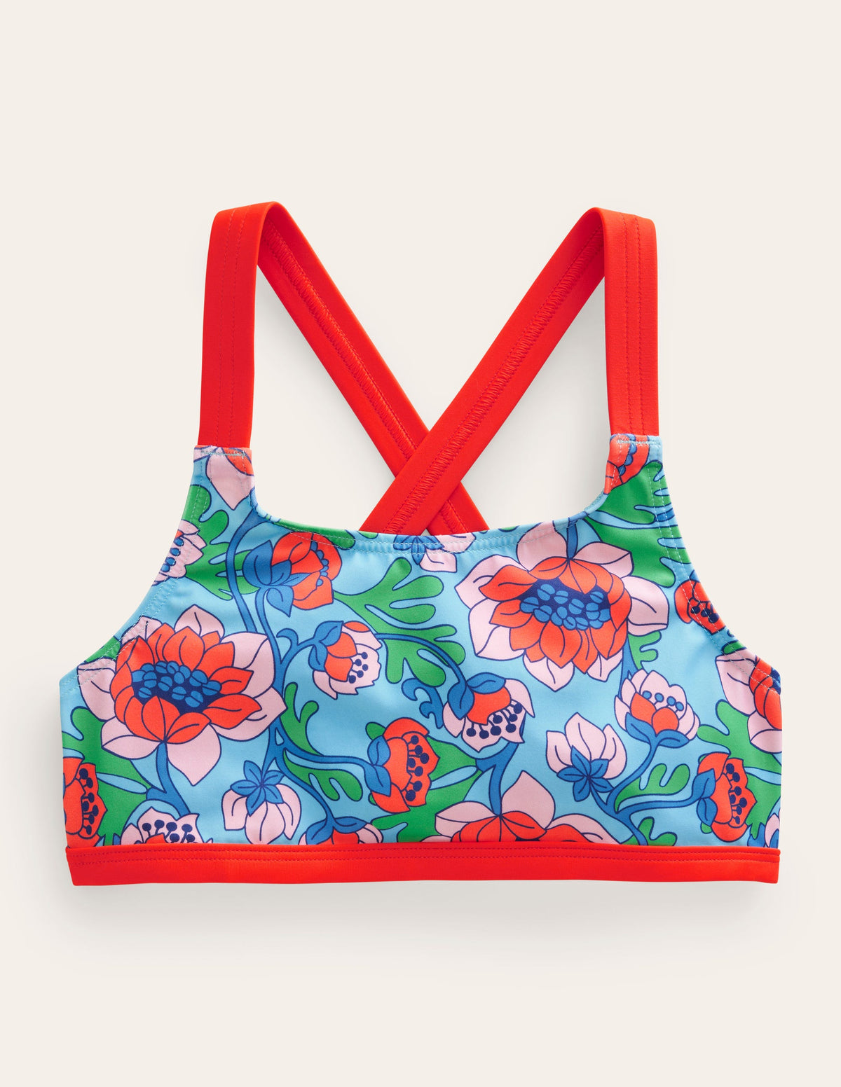 Bikinioberteil mit gekreuzten Rückenträgern-Mohnblumenrot, Frühlingsblumen - Image 1