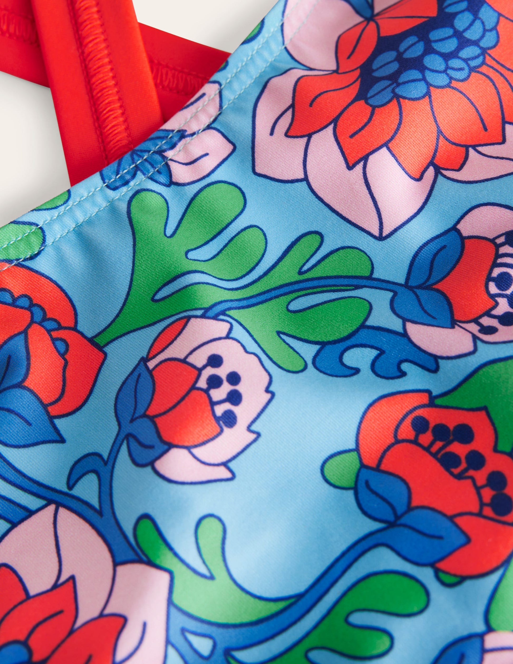 Bikinioberteil mit gekreuzten Rückenträgern-Mohnblumenrot, Frühlingsblumen-3