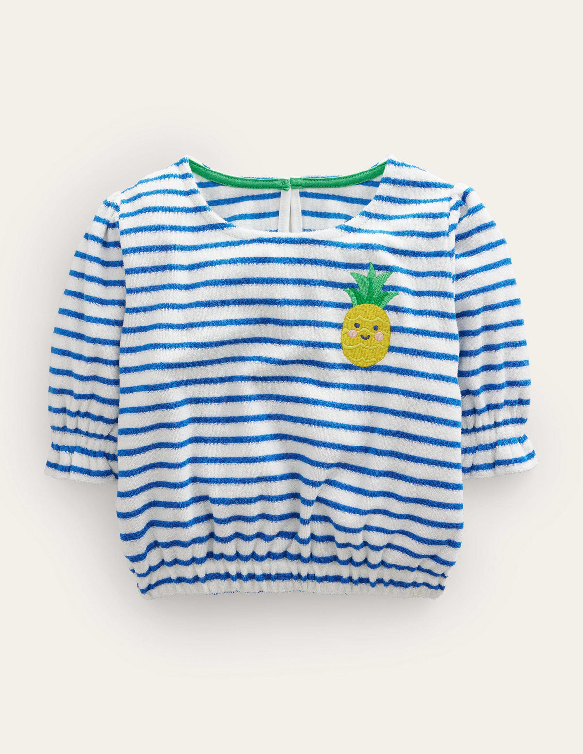 Besticktes Frotteeoberteil-Blau/Naturweiß, Ananas - Image 1