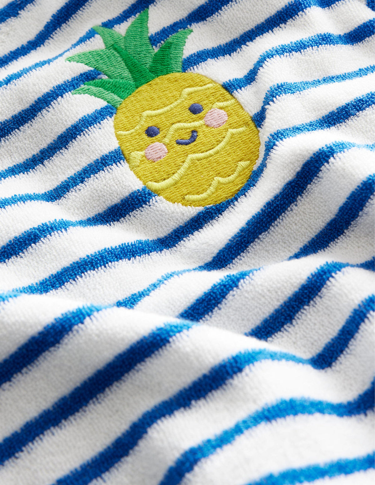 Besticktes Frotteeoberteil-Blau/Naturweiß, Ananas-3