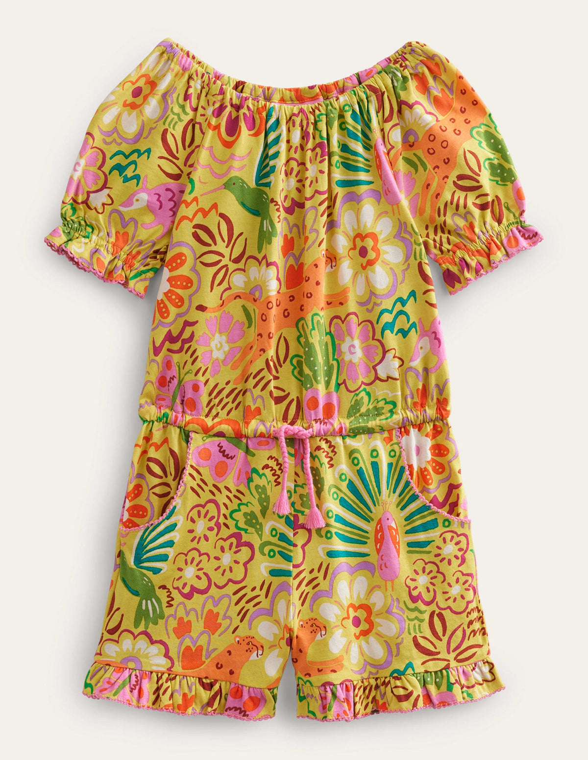 Bedruckter Jumpsuit aus Jersey (WW)-Stachelbeerengelb, Blumenmuster-1