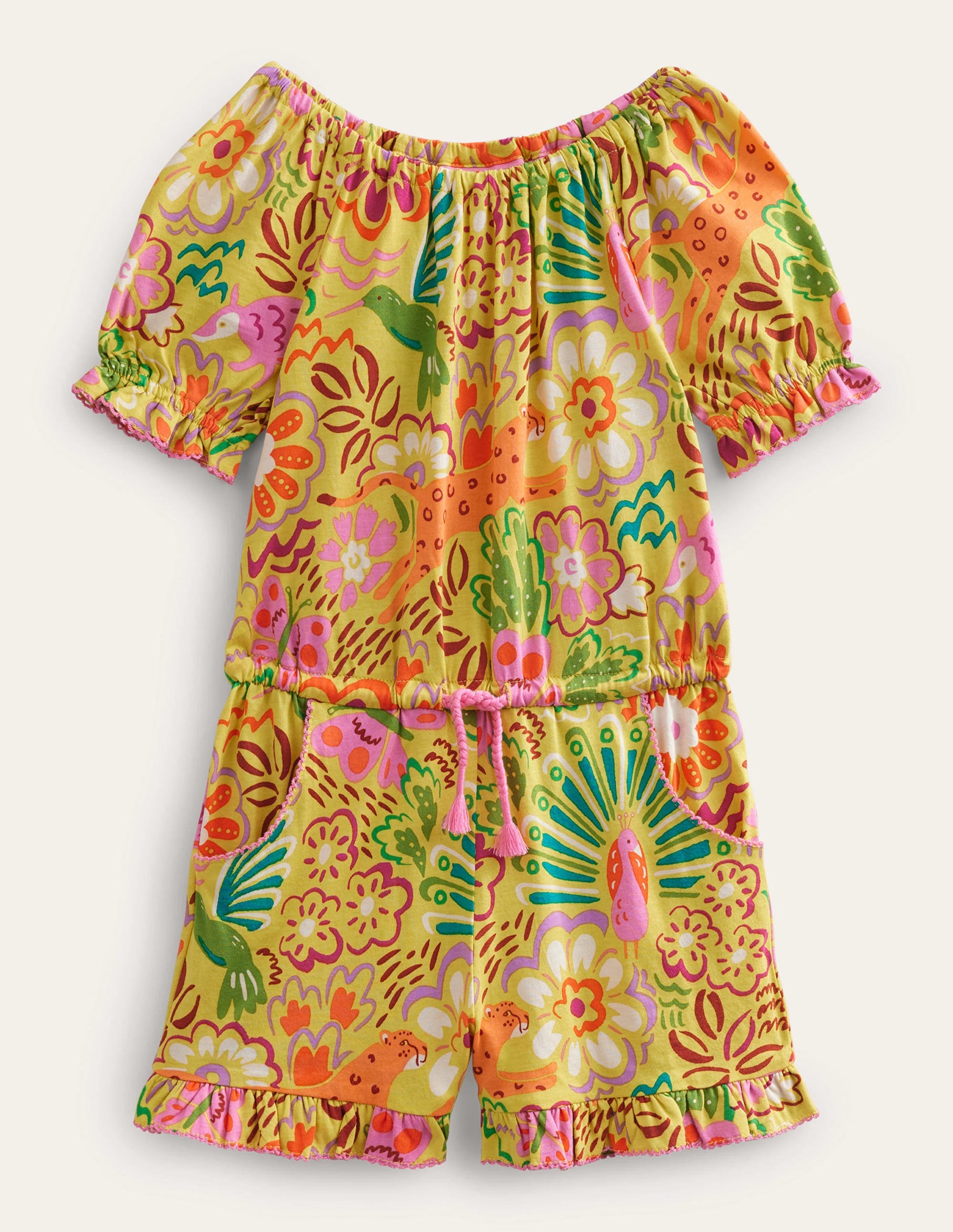 Bedruckter Jumpsuit aus Jersey (WW)-Stachelbeerengelb, Blumenmuster - Image 1