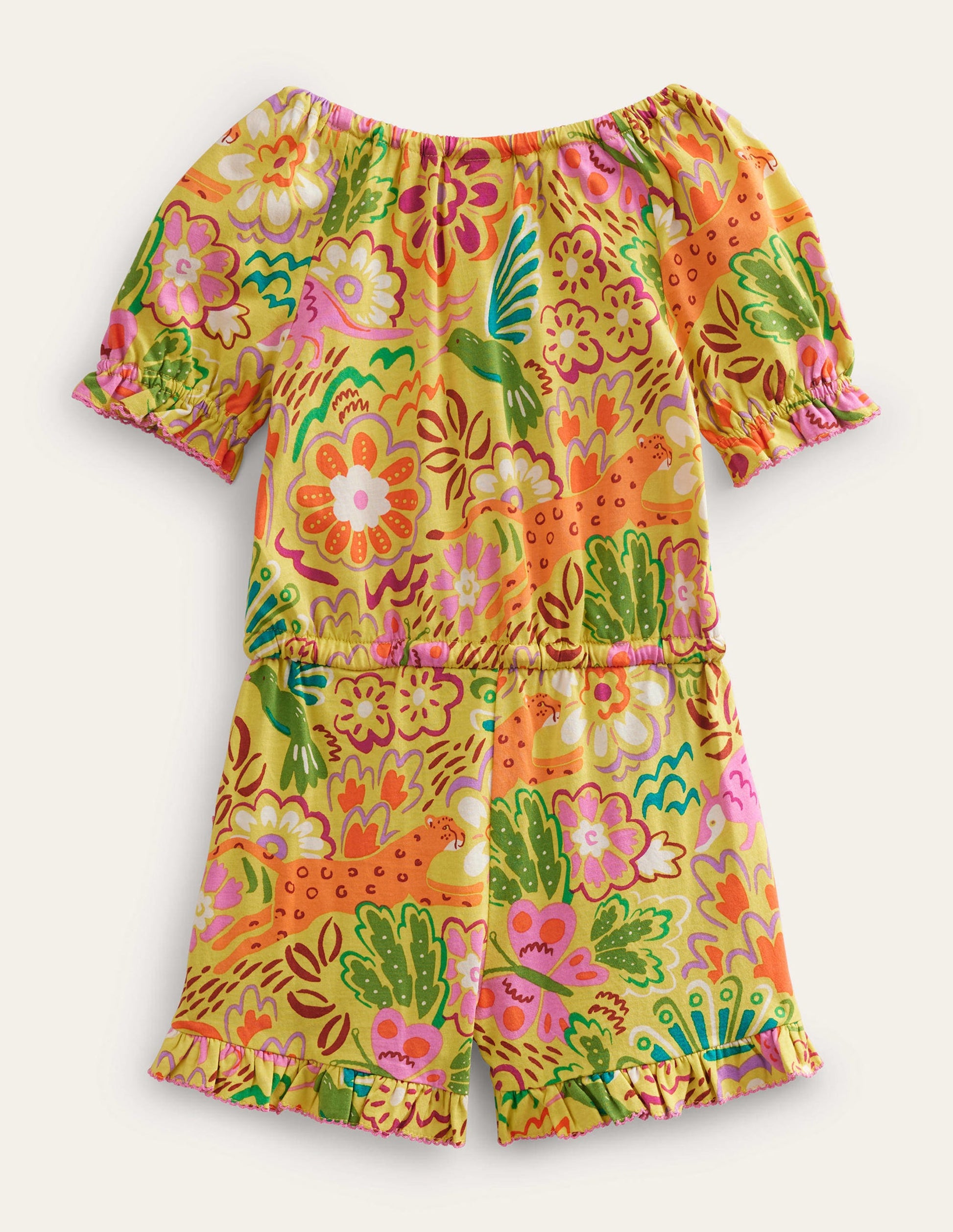 Bedruckter Jumpsuit aus Jersey (WW)-Stachelbeerengelb, Blumenmuster-2