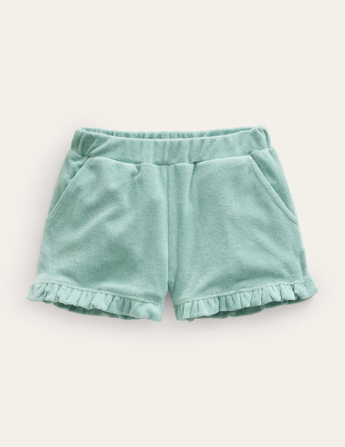 Frottee-Shorts mit Rüschensaum-Ozeangrün-1