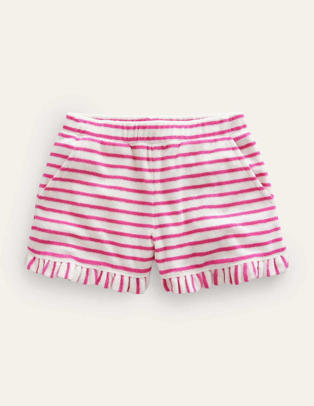 Frill Hem Towelling Shorts-Tickled Pink/Ivory - Image 1